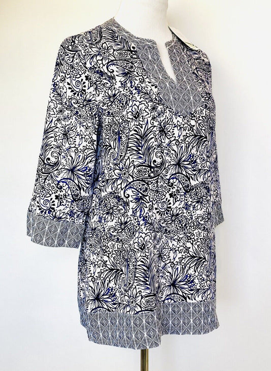 Sigrid Olsen 100% Linen Blue Paisley tunic top. Retail $79 Price $47 Size S NWT
