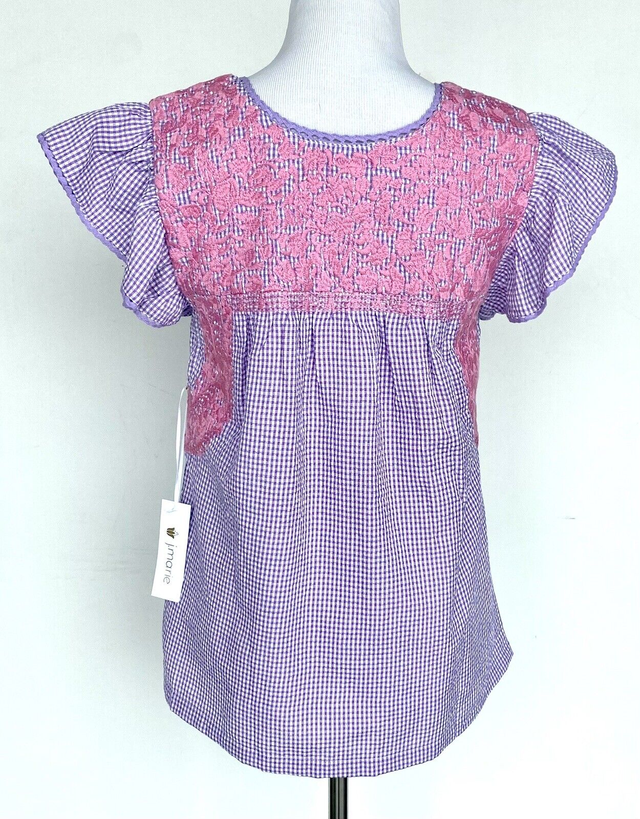 J Marie embroidered Suri Gingham Top size XS Retail $106 Price $53 Seersucker