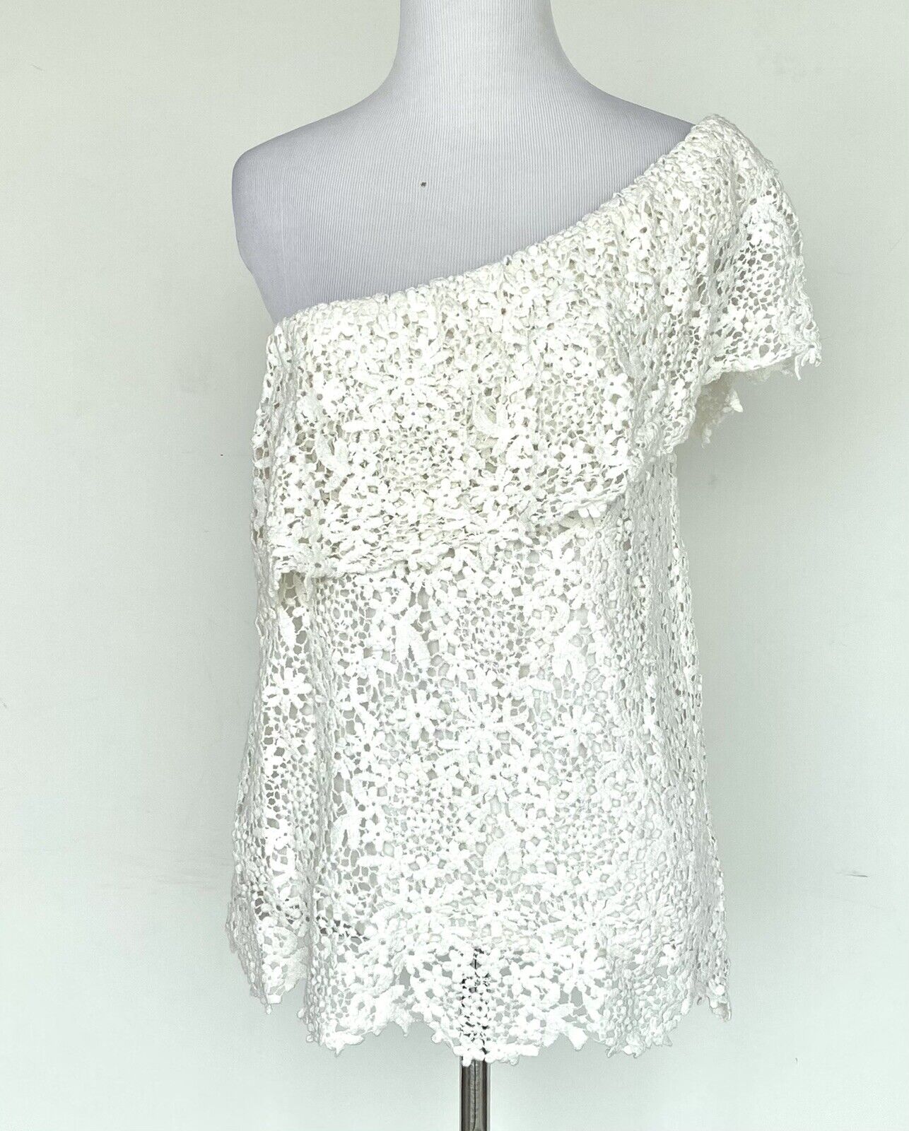 VELVET Graham & Spencer One Shoulder Crochet Top Retail $139 Price $39 S