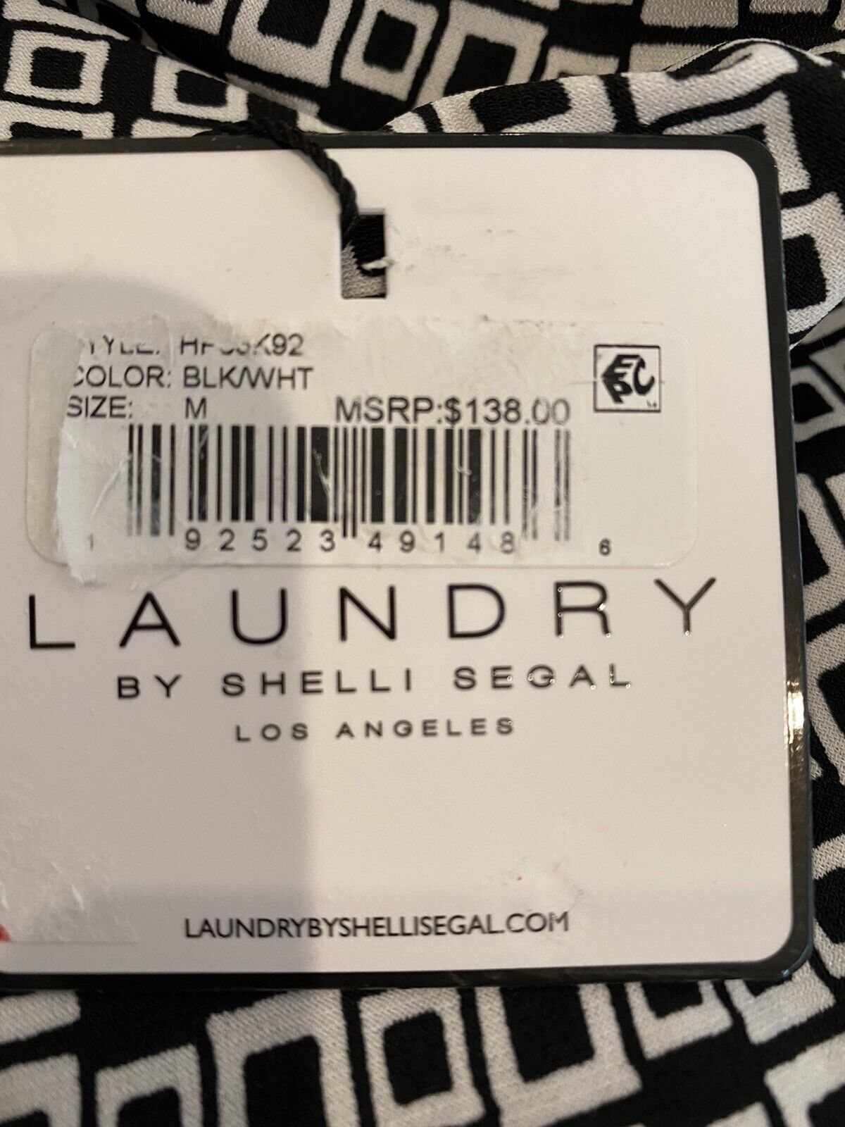 Laundry Black & White Diamond Stretch Wrap Dress NWT Retail $138 Price $48  M