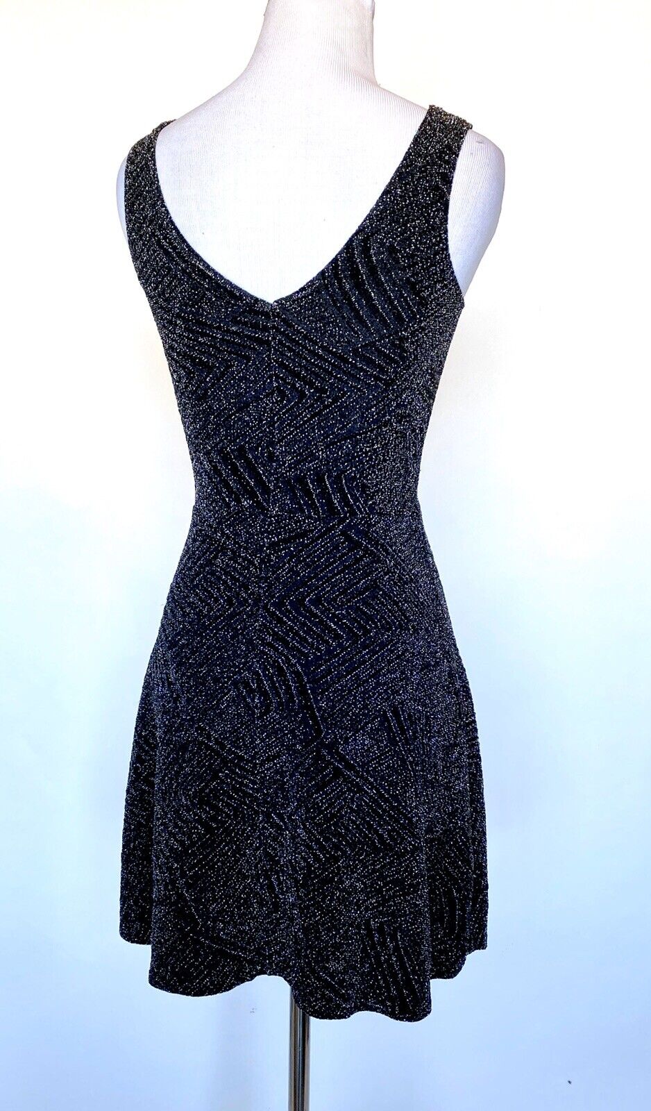 Aqua Black & Silver Stretch Skater Dress XS Retail $78 Price $29
