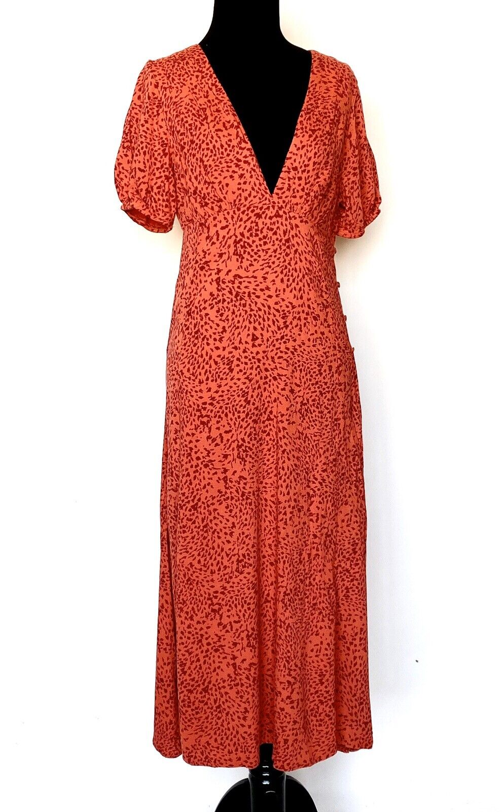 Free People Flame Red Boho Midi Dress Leopard Sz 0 Retail $168 Price $89 NWT