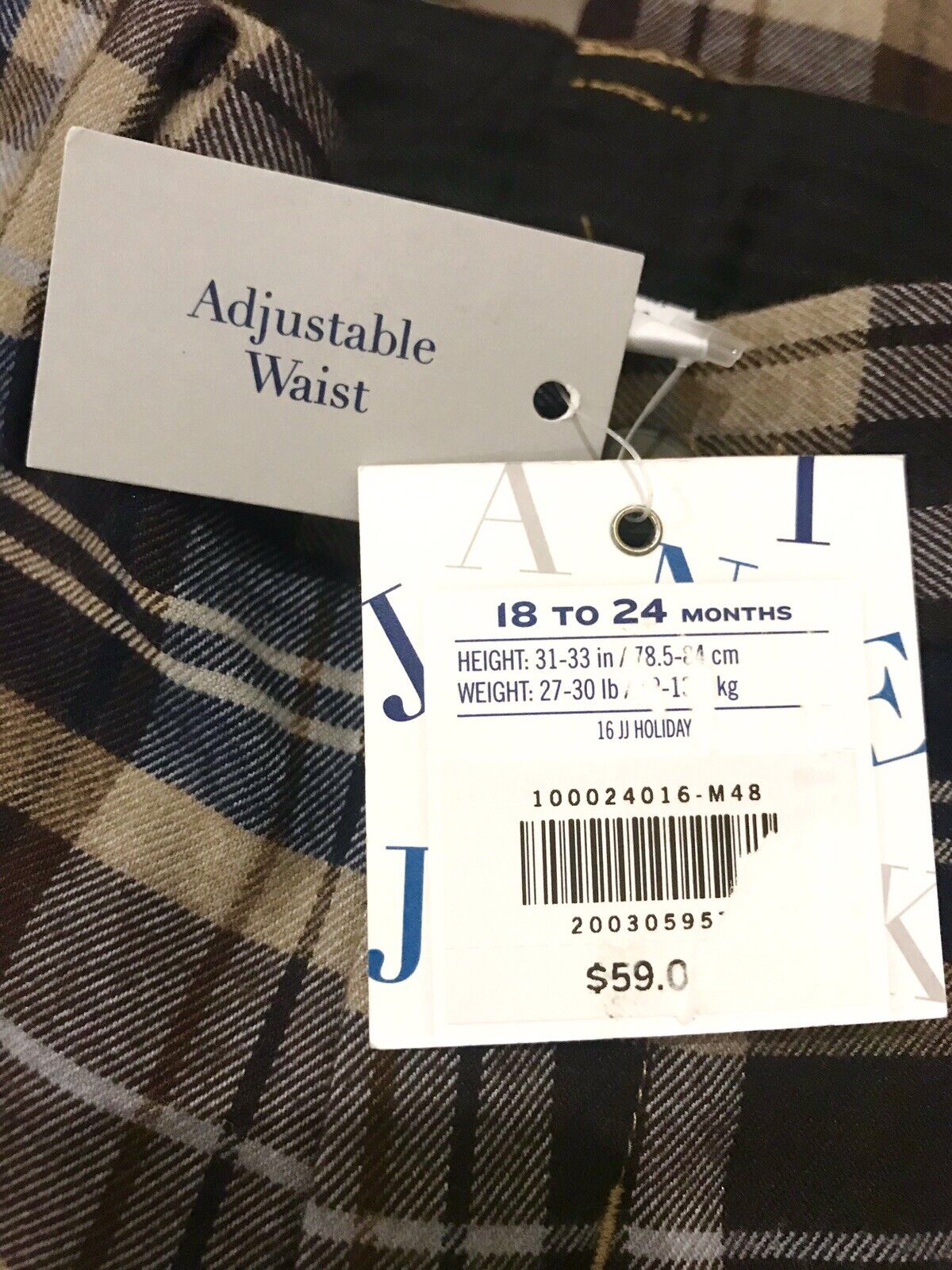 Janie And Jack Tan Brown &Navy Plaid Pants 18-24 M NWT Retail $59 Price $32