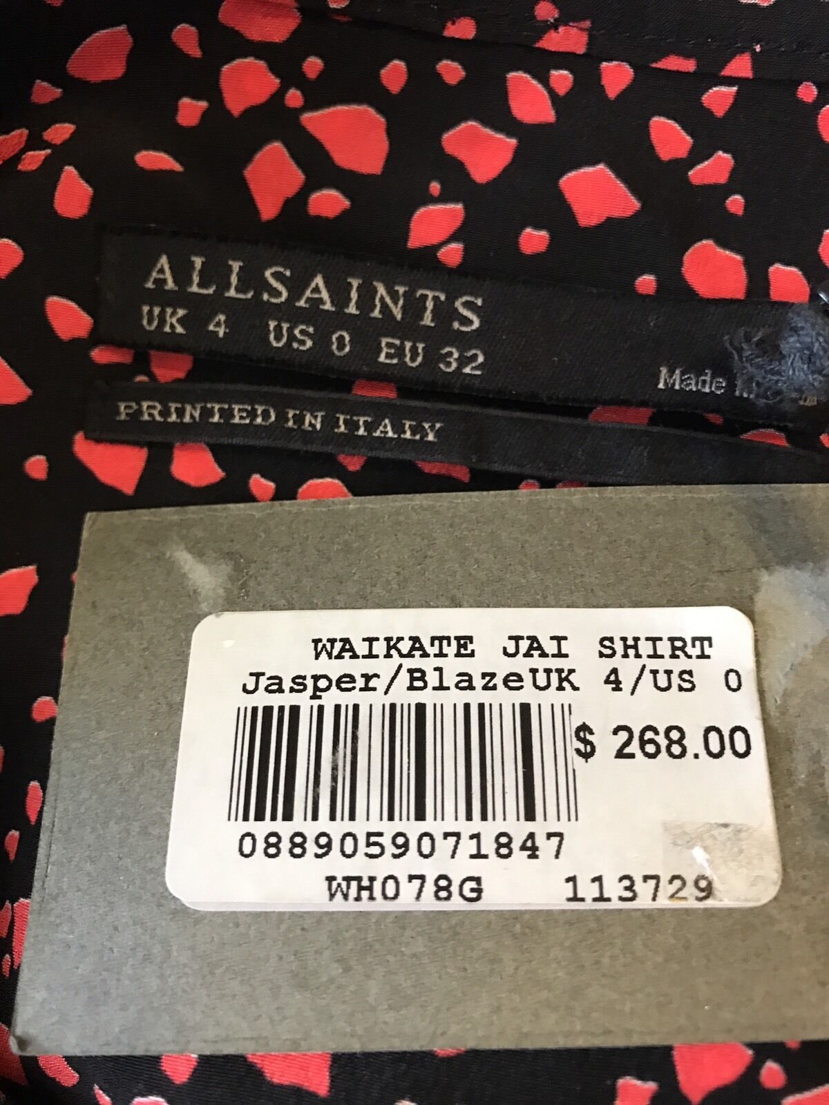 AllSaints Silk Waikate Jai Blouse. NWT Retail $268 Price $86 Size 0 All Saints