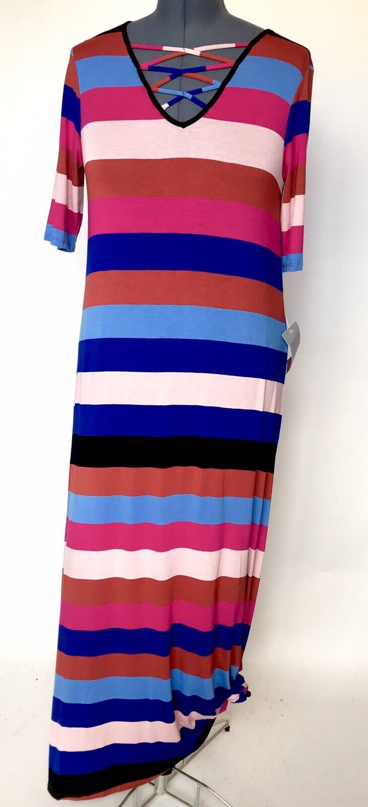 Spense Stripe Stretch Knot Hem Dress. Size L NWT Price $43