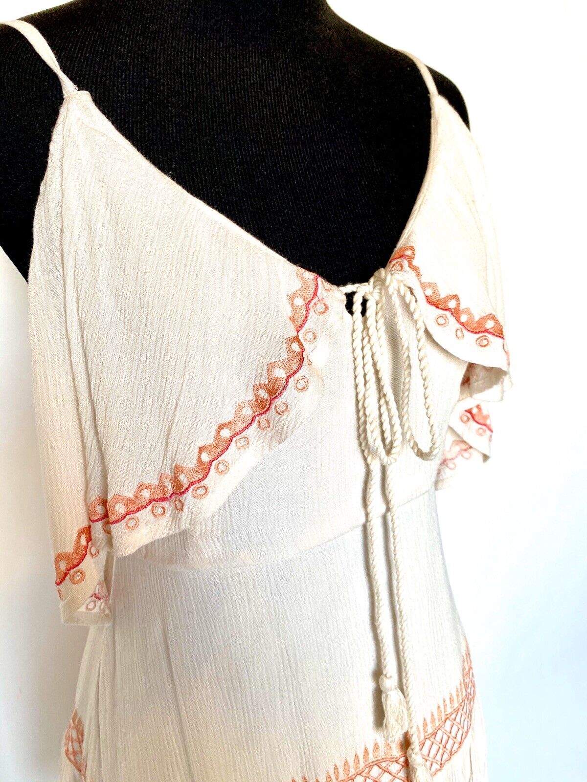 Anthropologie Rahi Cali Boho Embroider Ivory  Dress Retail $108 Price $29 S NWT