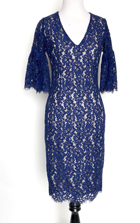 Alexia Admor Blue Lace Dress. Ruffle Bell Sleeve. Retail $265. Price $125 XS NWT