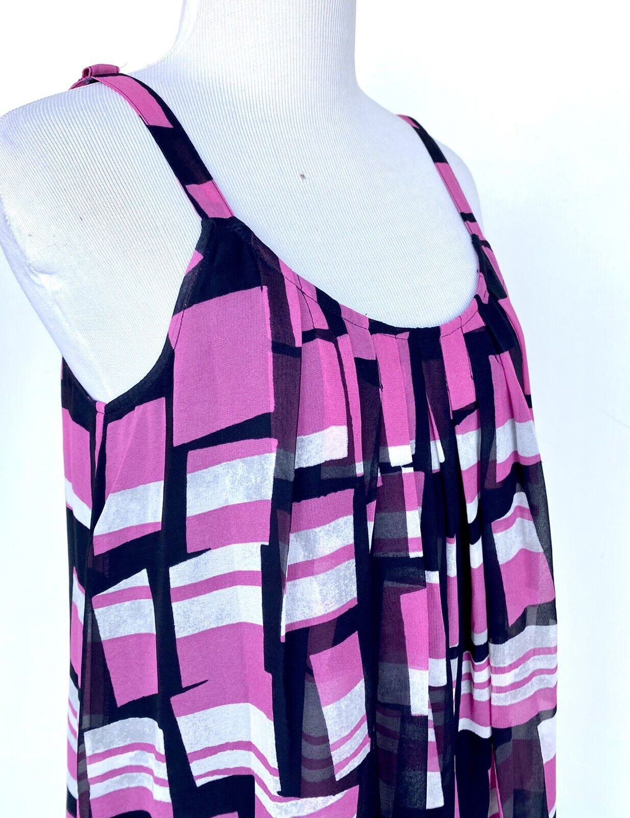 Nic + Zoe Block Party Pleat Shift Dress Retail $188 Price $69 Pink Chiffon XS