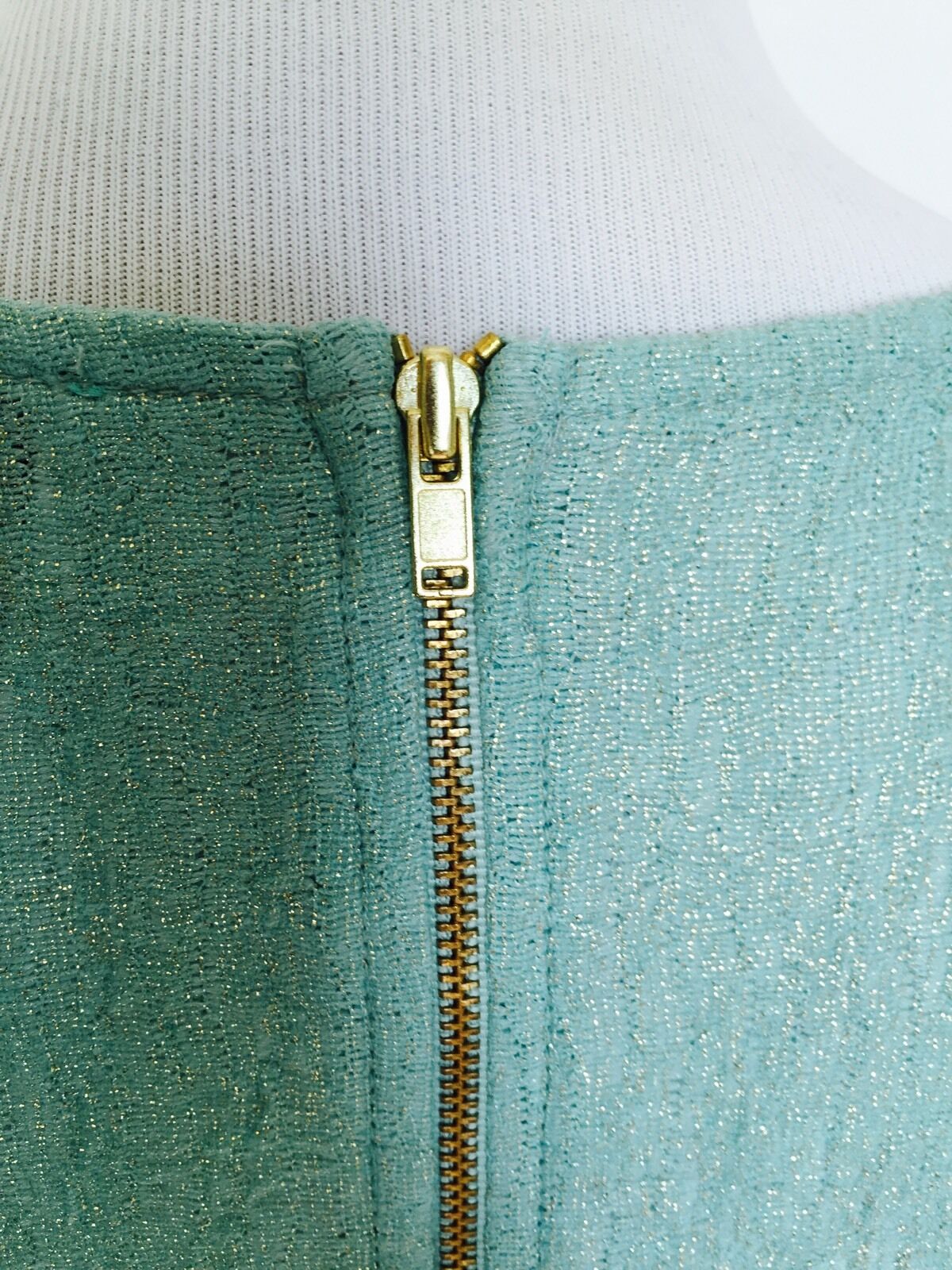 TAVI Pale Green Aqua And Gold Sparkle Top. Zip Detail Size S $28