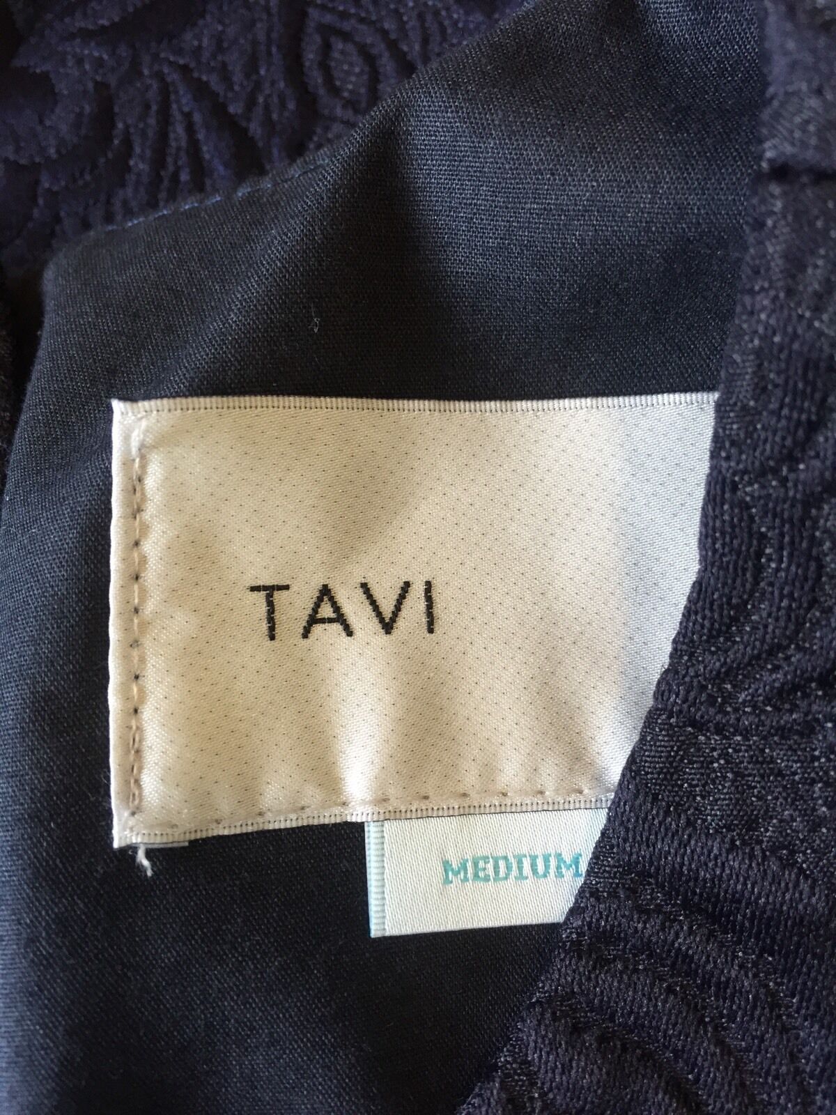 SALE Tavi Clothing Dark Blue Damask Dress. Ruffle Hem Size M $22