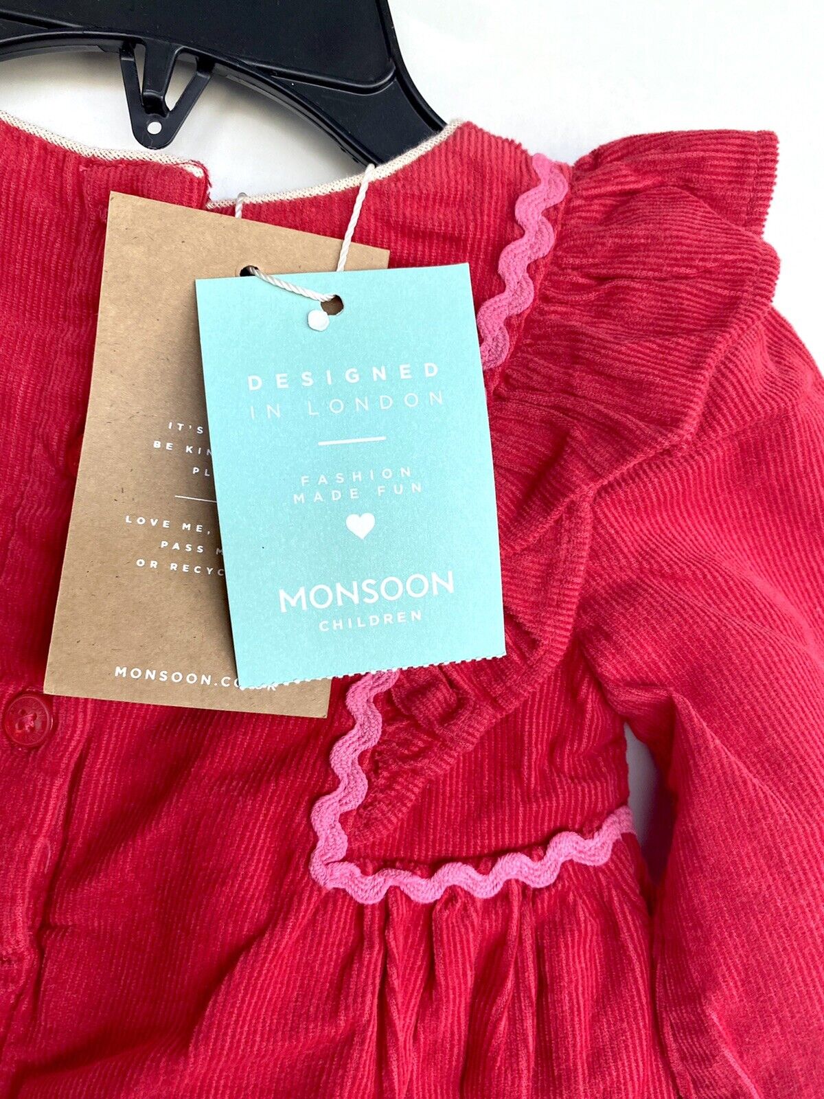 Monsoon London Cord Embroidered Dress 3-6M Appliqué Bird Deer Price $40