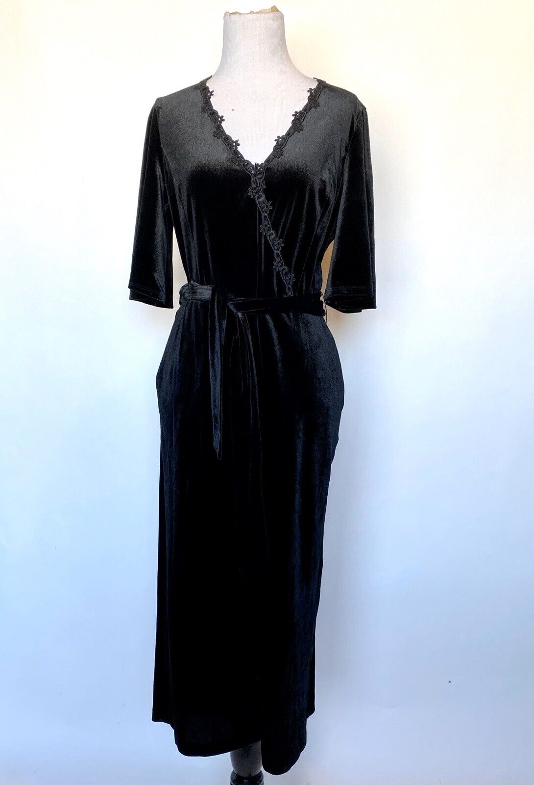 Black Velvet Crochet Trim Jumpsuit XS Retail $199 Price $69 NWT