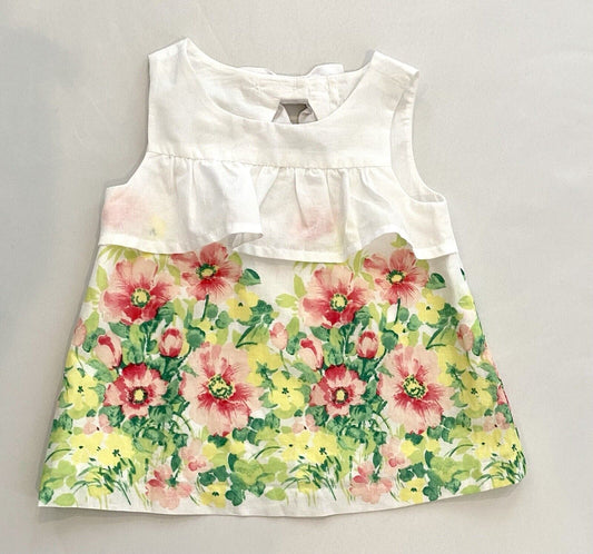 Janie And Jack White Floral Top 12-18 M NWT $29 Keyhole Back Bow