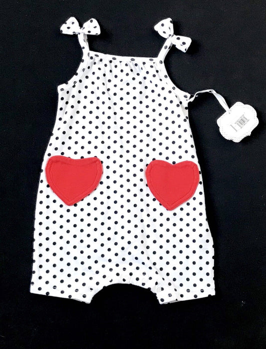 Nordstrom baby Black Dot & Red Heart Romper Retail $25 NWT Price $14.98 3M