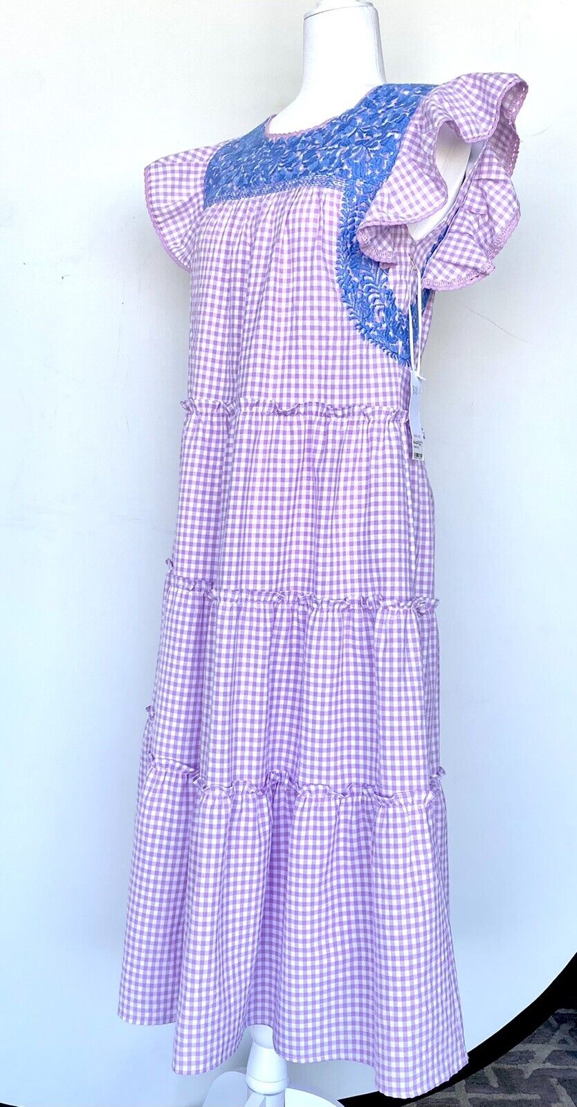 J Marie embroidered Oakley MIDI Dress size S Retail $140 Price $70 Gingham