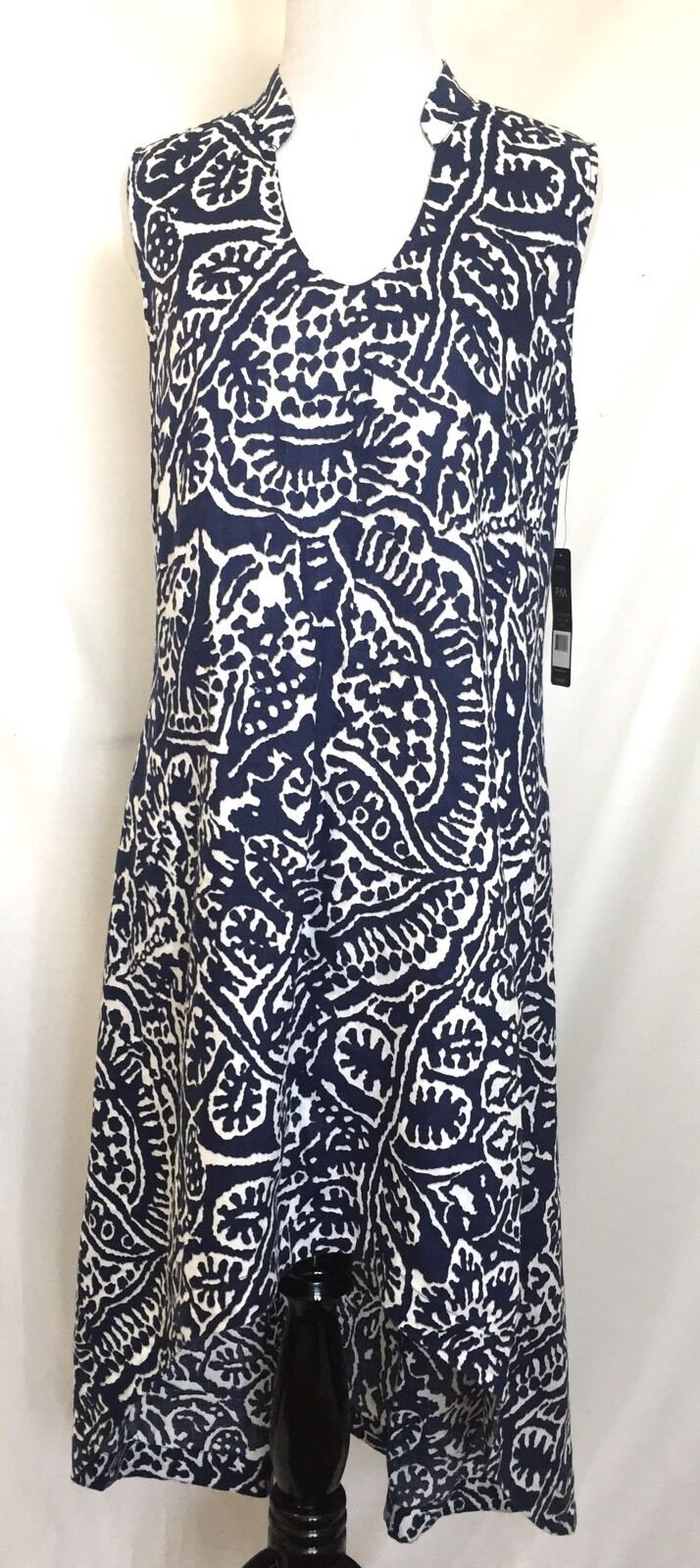 Nic + Zoe Blue & White Soft Linen Dress. NWT Petite M Retail $198 Price $58