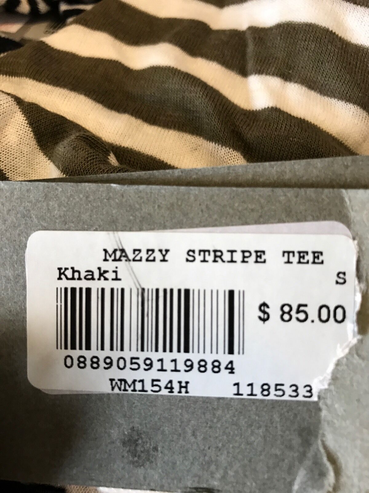 AllSaints Mazzy Khaki Stripe Linen Mix Tee NWT Retail $85 Price $36 Size S