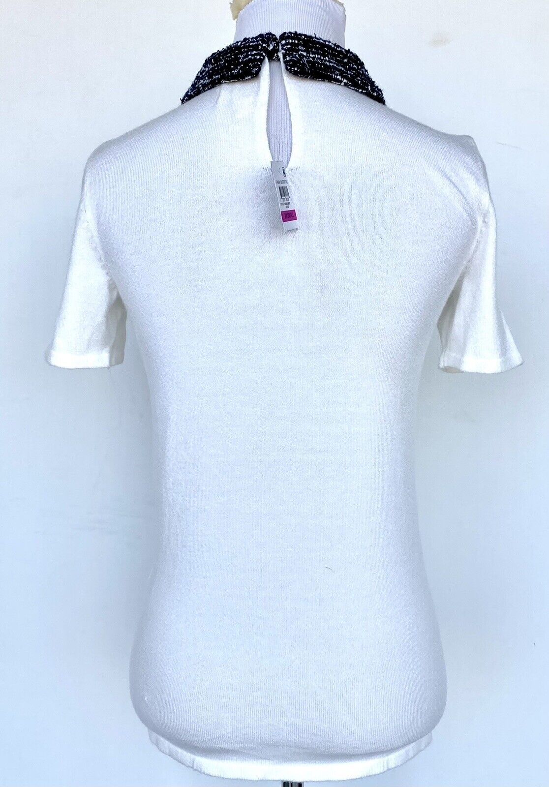 Maison Jules Cream Tweed Collar SS Sweater Retail $49.50 Price $39 Size XXS