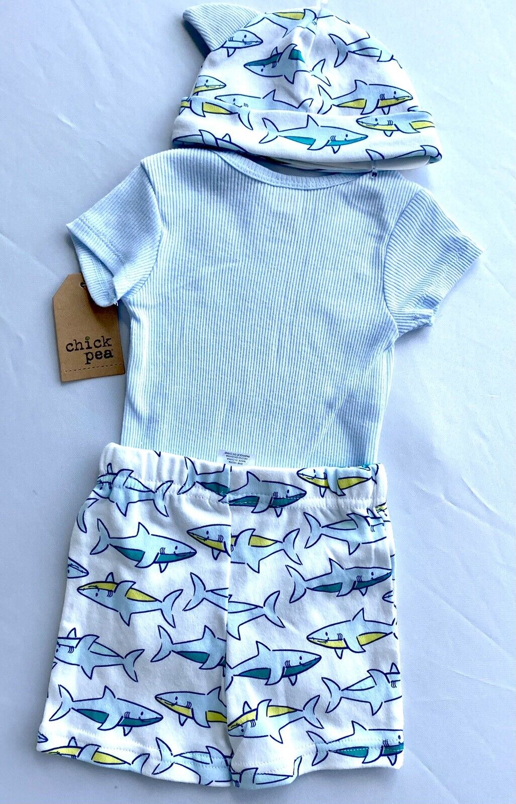 chickpea 3 Pc Set Sharks Retail $24 Price $19 0-3 Months NWT Body Hat Shorts