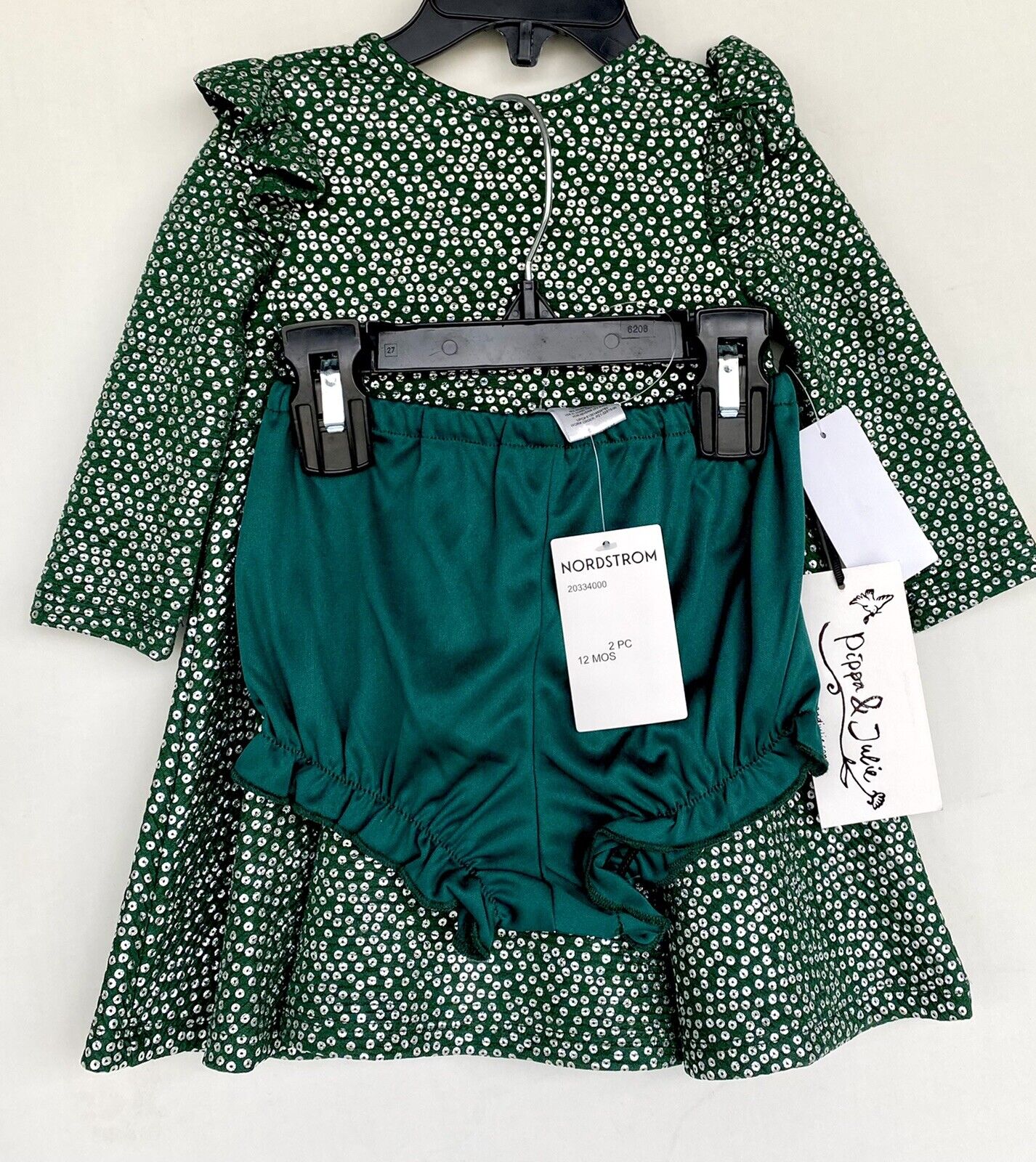 Pippa & Julie 2pc Baby Dress & Knickers Retail $44 Price $$28 12M Silver Green