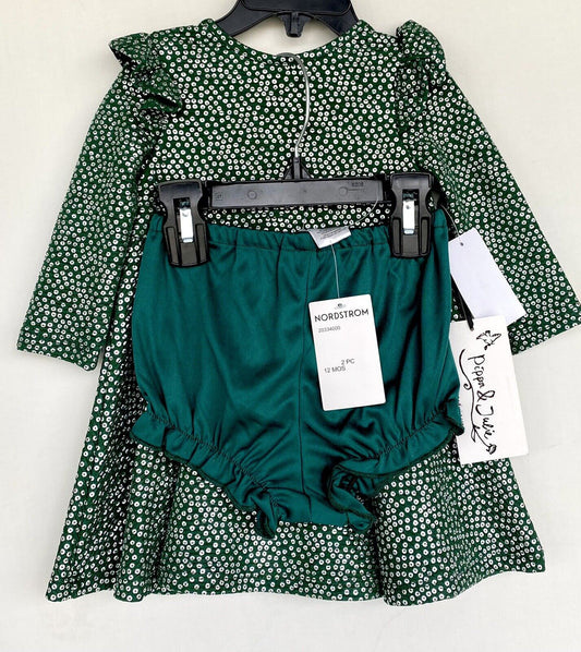 Pippa & Julie 2pc Baby Dress & Knickers Retail $44 Price $$28 12M Silver Green