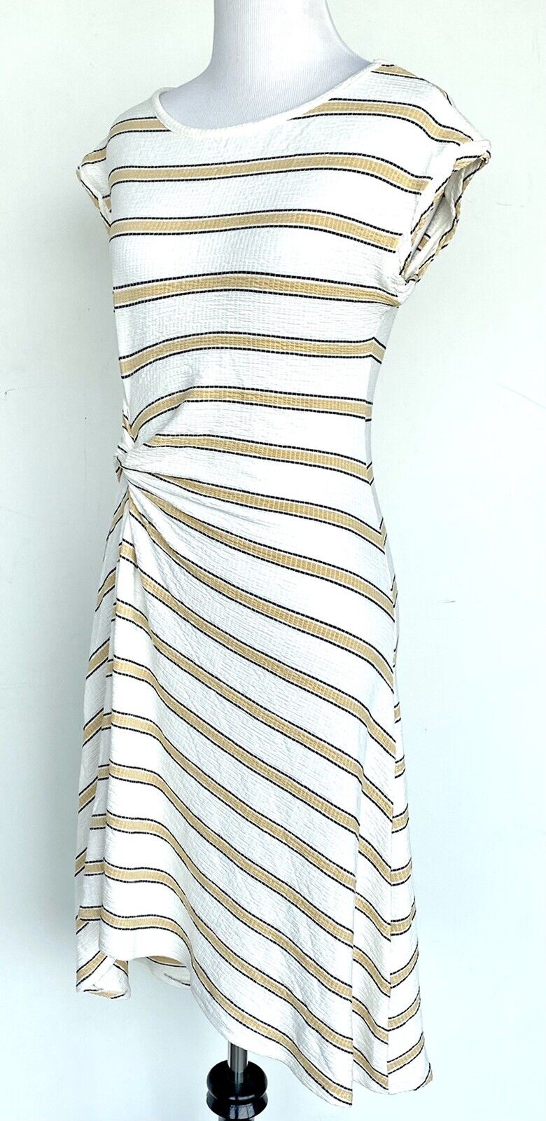 Max Studio Ivory Stripe Cinch Twist Dress Size XS Retails $98 Price $48 NWT