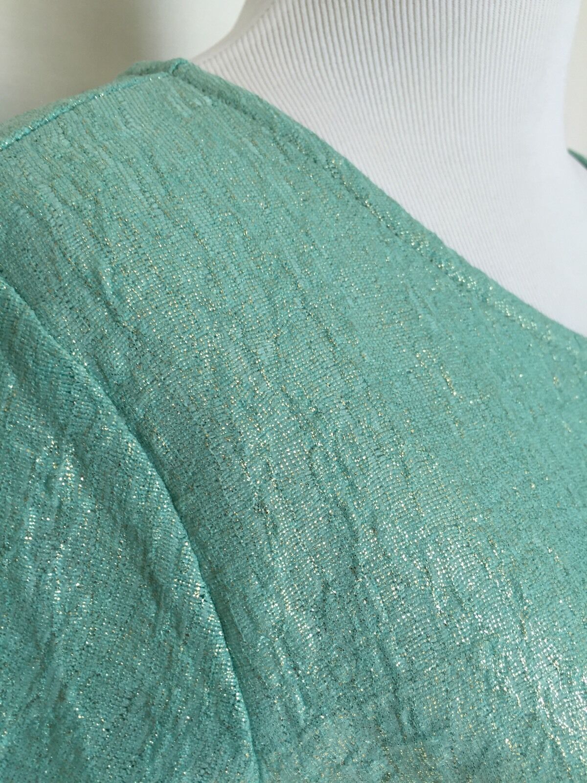 TAVI Pale Green Aqua And Gold Sparkle Top. Zip Detail Size S $28