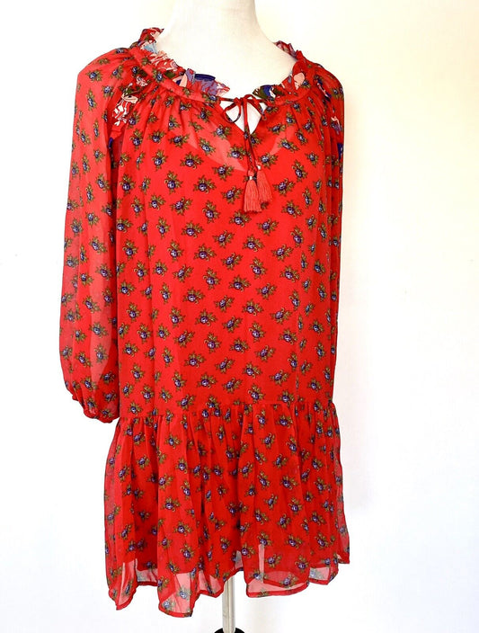 Beltaine Red Boho Gauze Peasant Style Dress Retail $188 Price $48 XS NWT