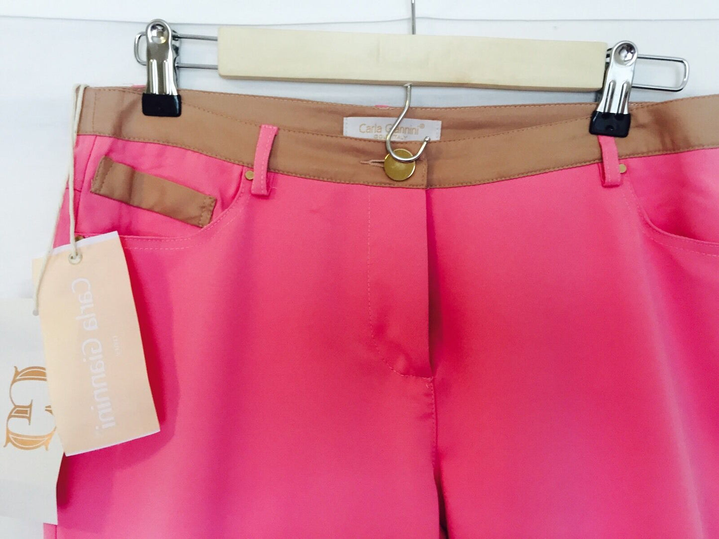 Carla Giannini Gold Italian Designer cropped tapered pink Pants NWT size M $25