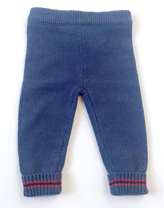 Joe Fresh Baby Blue Knitted Leggings With Red Leg Stripe. Price $14 Age 6-12 M