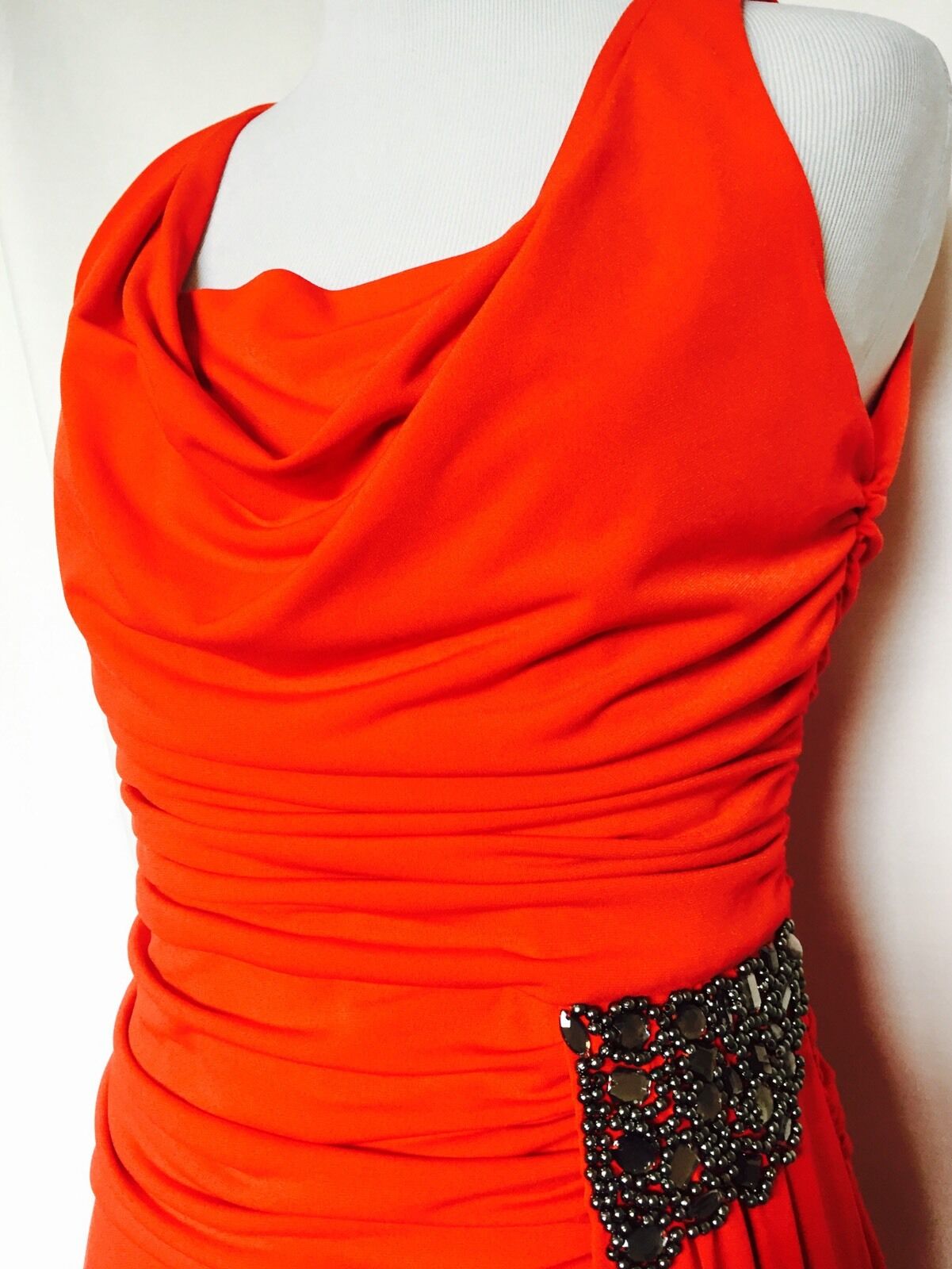 ELFE Orange Long Formal Prom DRESS.Diamante Beaded detail NWT SIZE M EURO 40 $45