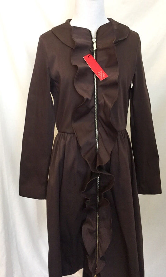 Carolina Herrera Brown Ruffle Coat Retails $910 NWT Price $298 Size S