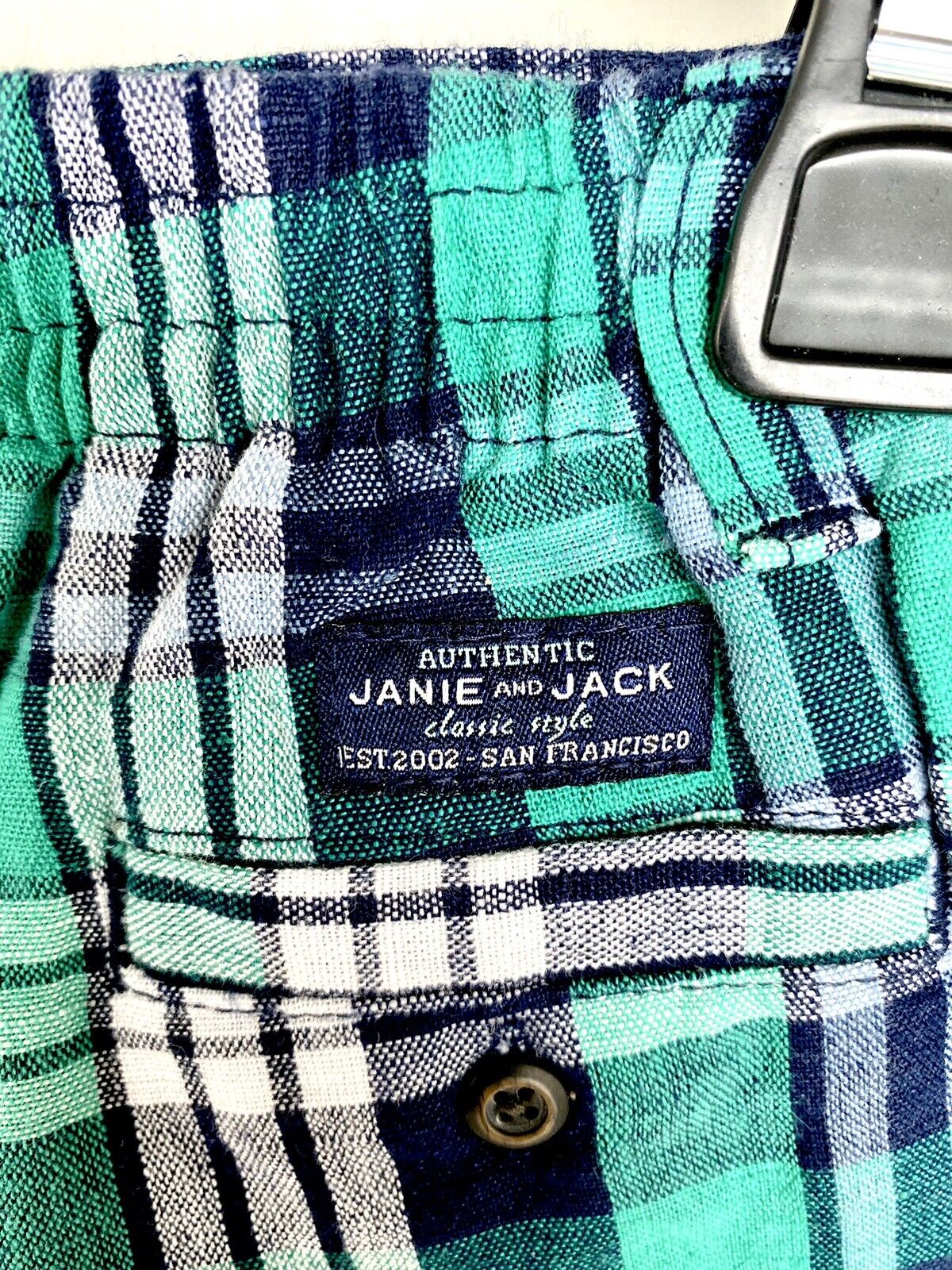 Janie And Jack Blue Green Check Cotton Linen Short 12-18 M Retail $39 Price $29