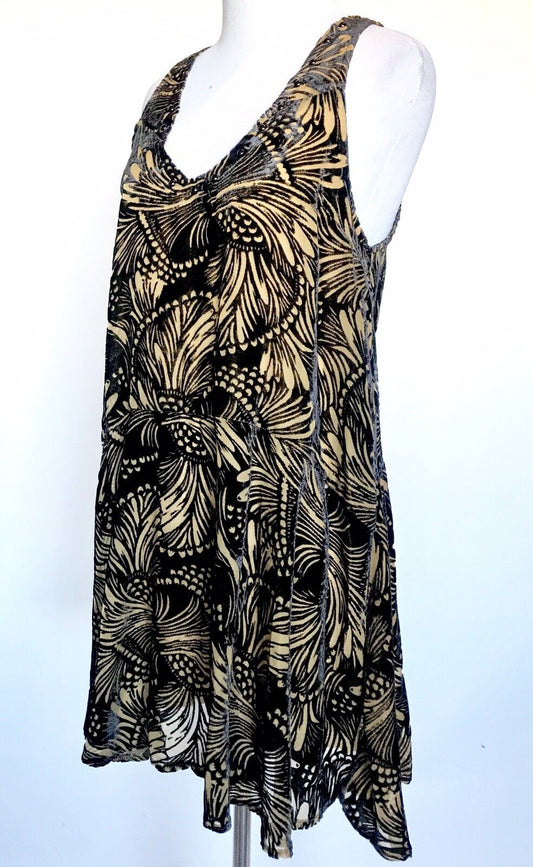 Free People Burnout Velvet Minidress XS Black & Tan Retail $148 Price $46