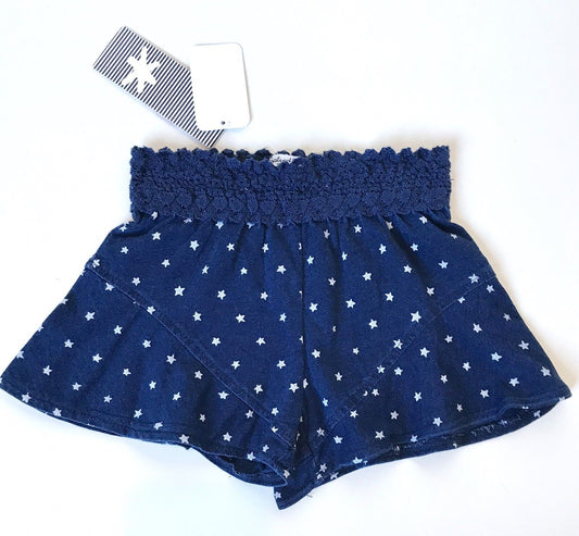 Splendid Indigo Star Shorts Lace Waist. Retail $30 Price $15 NWT 6-12 Month NWT