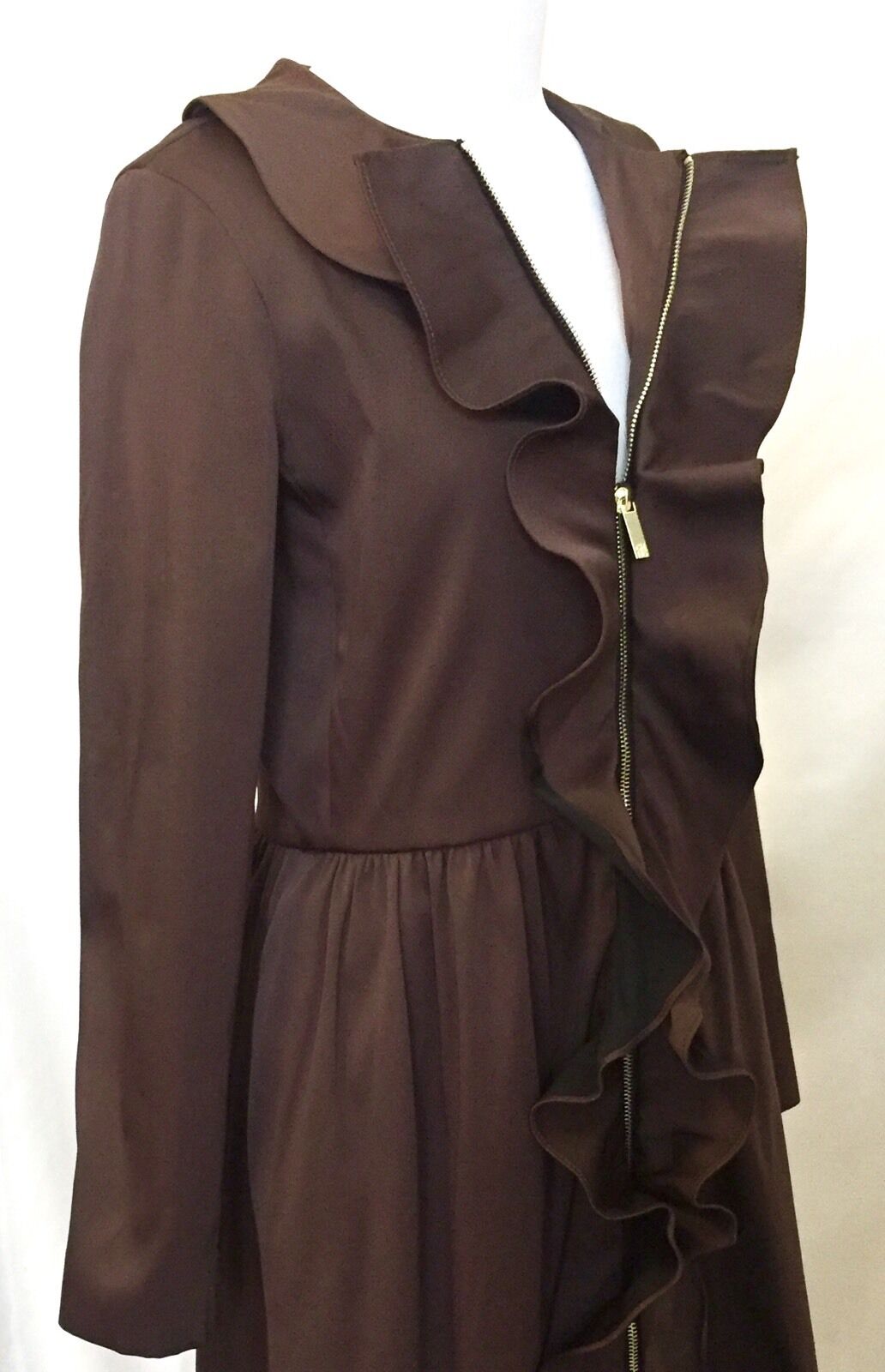 Carolina Herrera Brown Ruffle Coat Retails $910 NWT Price $298 Size S