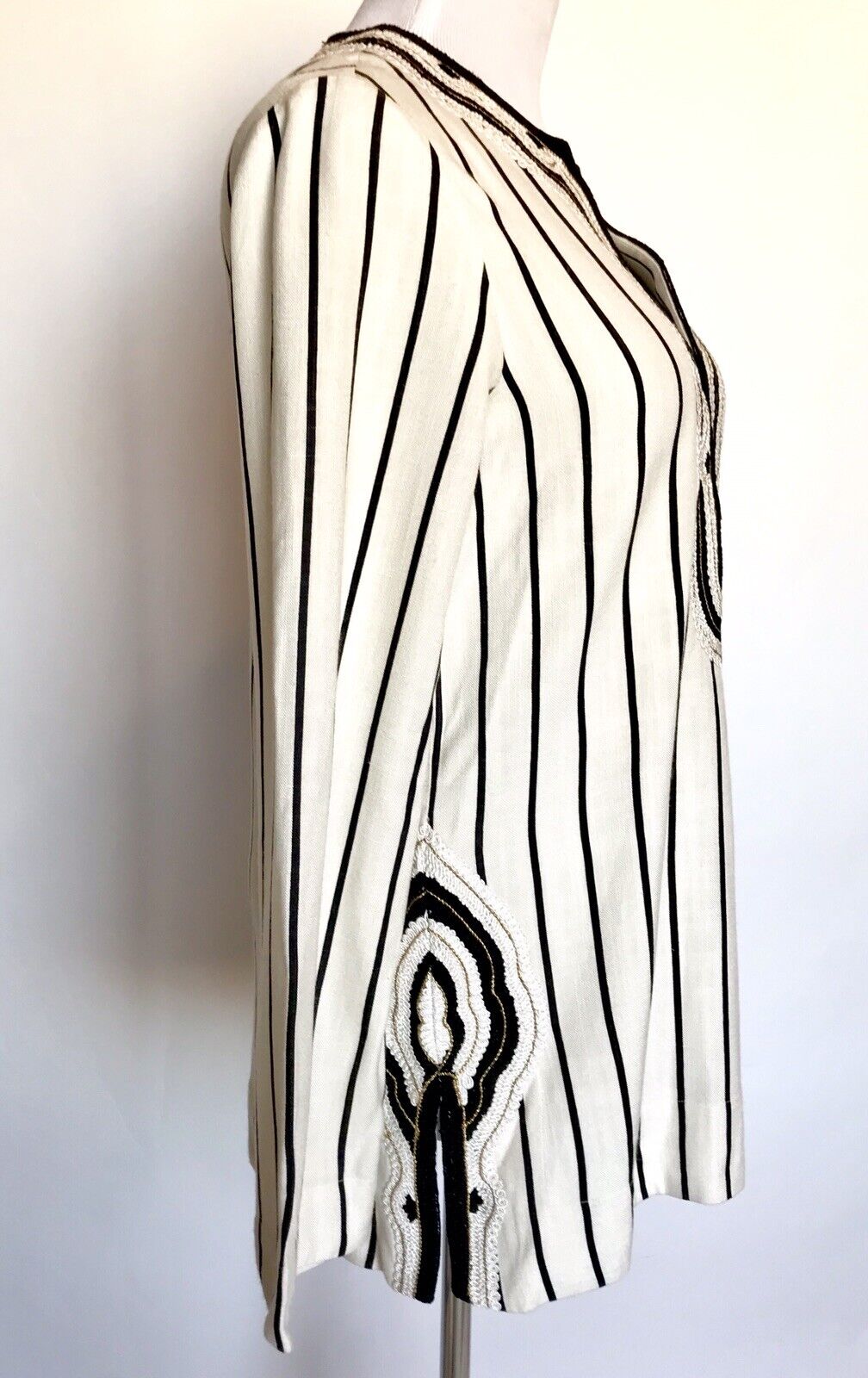 NWT Tory Burch Size 2 Rayon Slub Stripe Tunic Retail 348 Price $198 Embellished