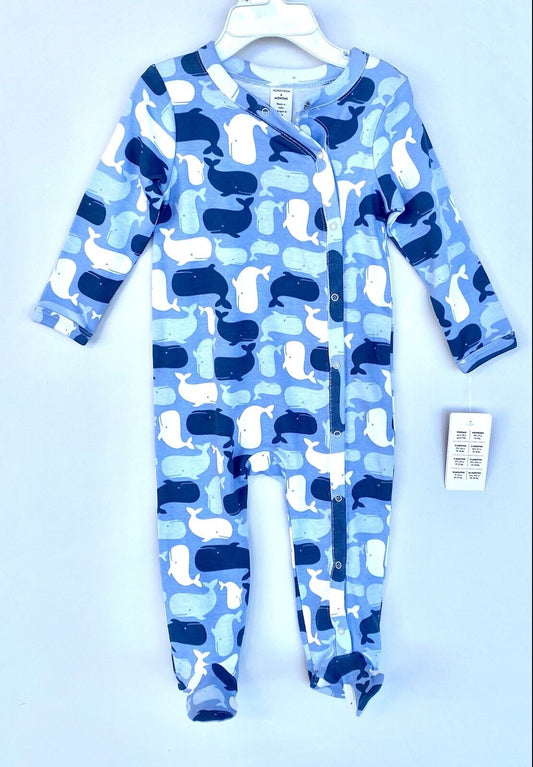Nordstrom Baby Whales Soft 100% Cotton Sleepsuit Footie NWT  Price $22 9 Month