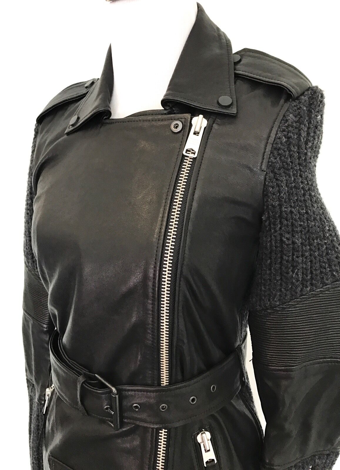 AllSaints Denell Black Leather & Knit Jacket.NWT Retail $725 Price $450 Size 00