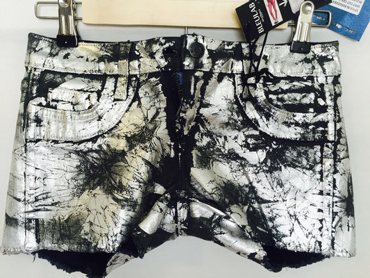 BLEULAB Reversible jean shorts.retails $198 price $39 SILVER CRACK FOIL 23 Waist