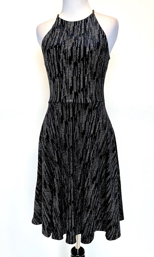Black & Silver Velvet Stretch Skater Dress S Retail $78 Price $29 NWT