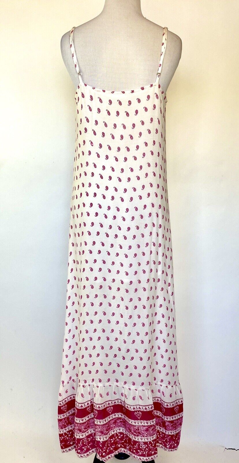 En Creme White Pink Crochet Maxi Slip Dress XS Retails $78 Price $36 NEW