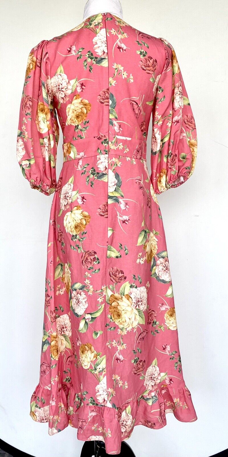 EVER NEW Cartier Linen Puff Sleeve Midi Dress Coral Retail $200 Price $124 NWT 6