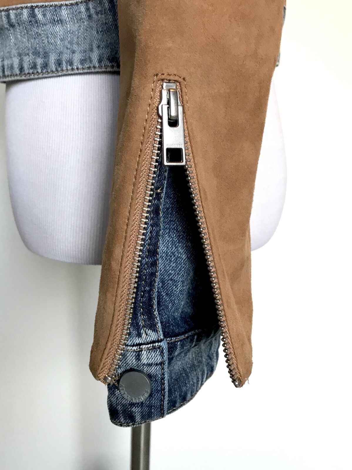 AllSaints Curtis Denim & Suede Leather Jacket NWT Retail $725 Price $335 Size 0