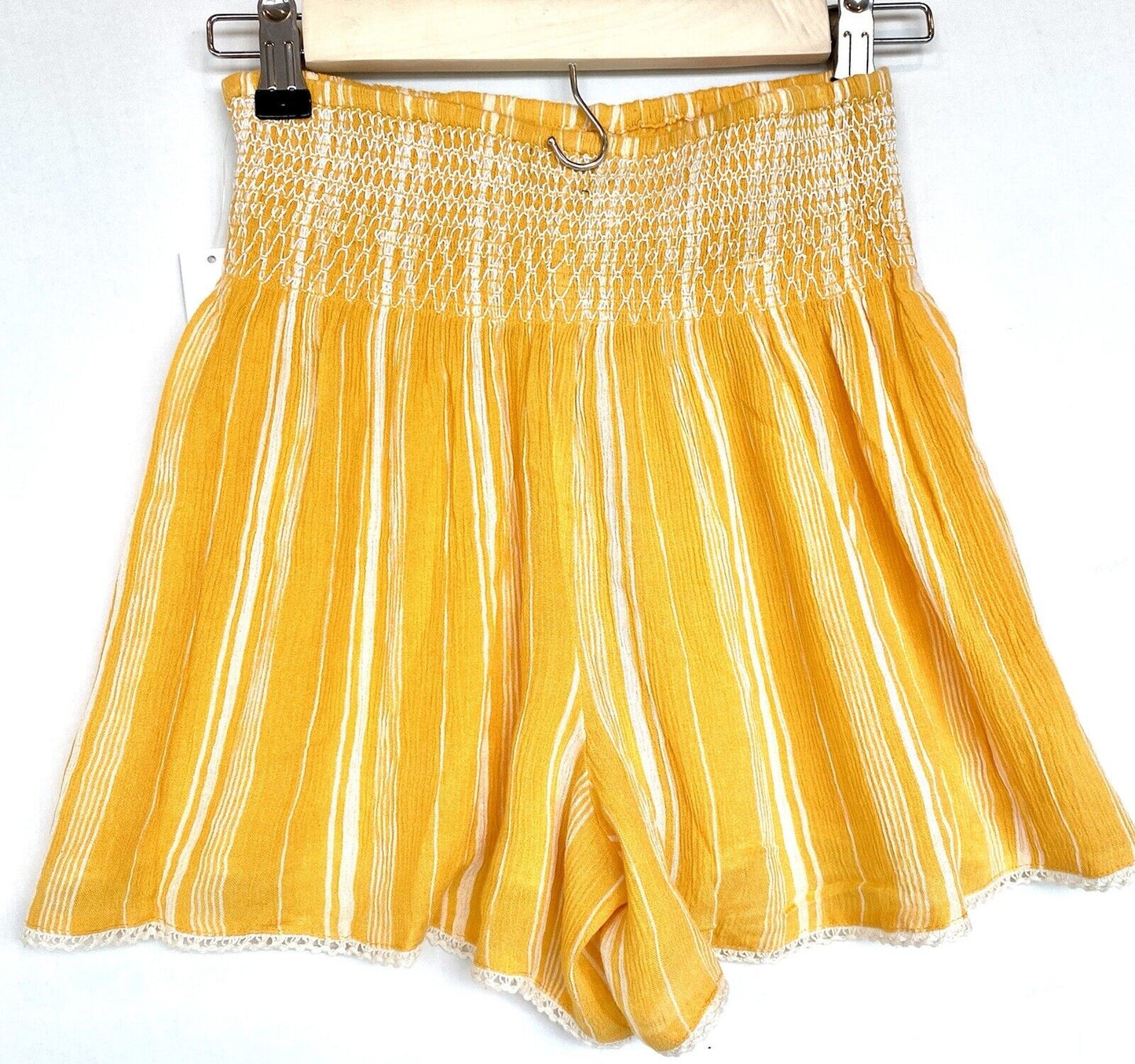 NEW Aqua Smocked Elasticated Waist Shorts Crochet Hem S Retail $58 Price $28 NWT