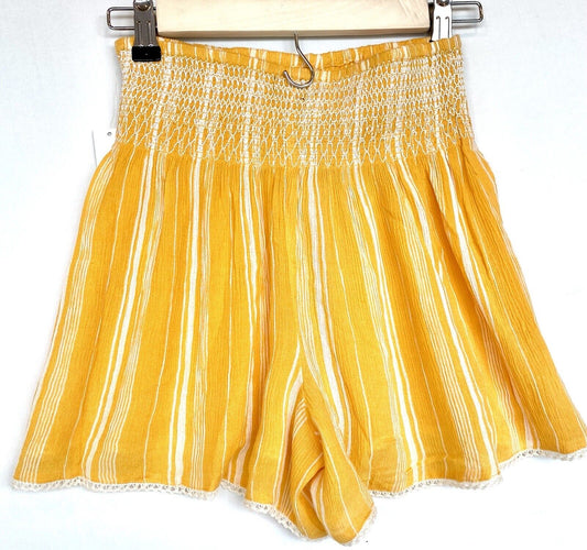 NEW Aqua Smocked Elasticated Waist Shorts Crochet Hem S Retail $58 Price $28 NWT