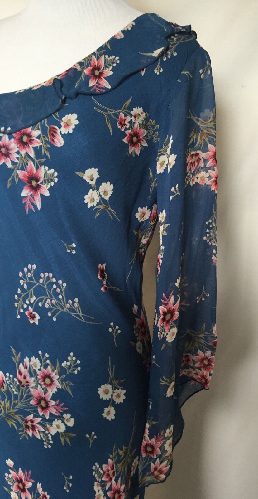 Papillon Blue Daisy one shoulder flowered Long dress. NWT size M. $29