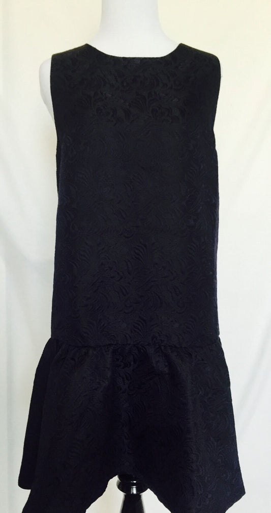 SALE Tavi Clothing Dark Blue Damask Dress. Ruffle Hem Size M $22