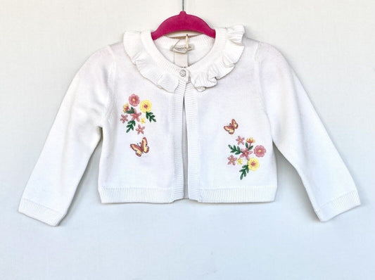 Monsoon London Ivory Embroidered Cardigan 0-3M Price $35 Soft 100% Cotton