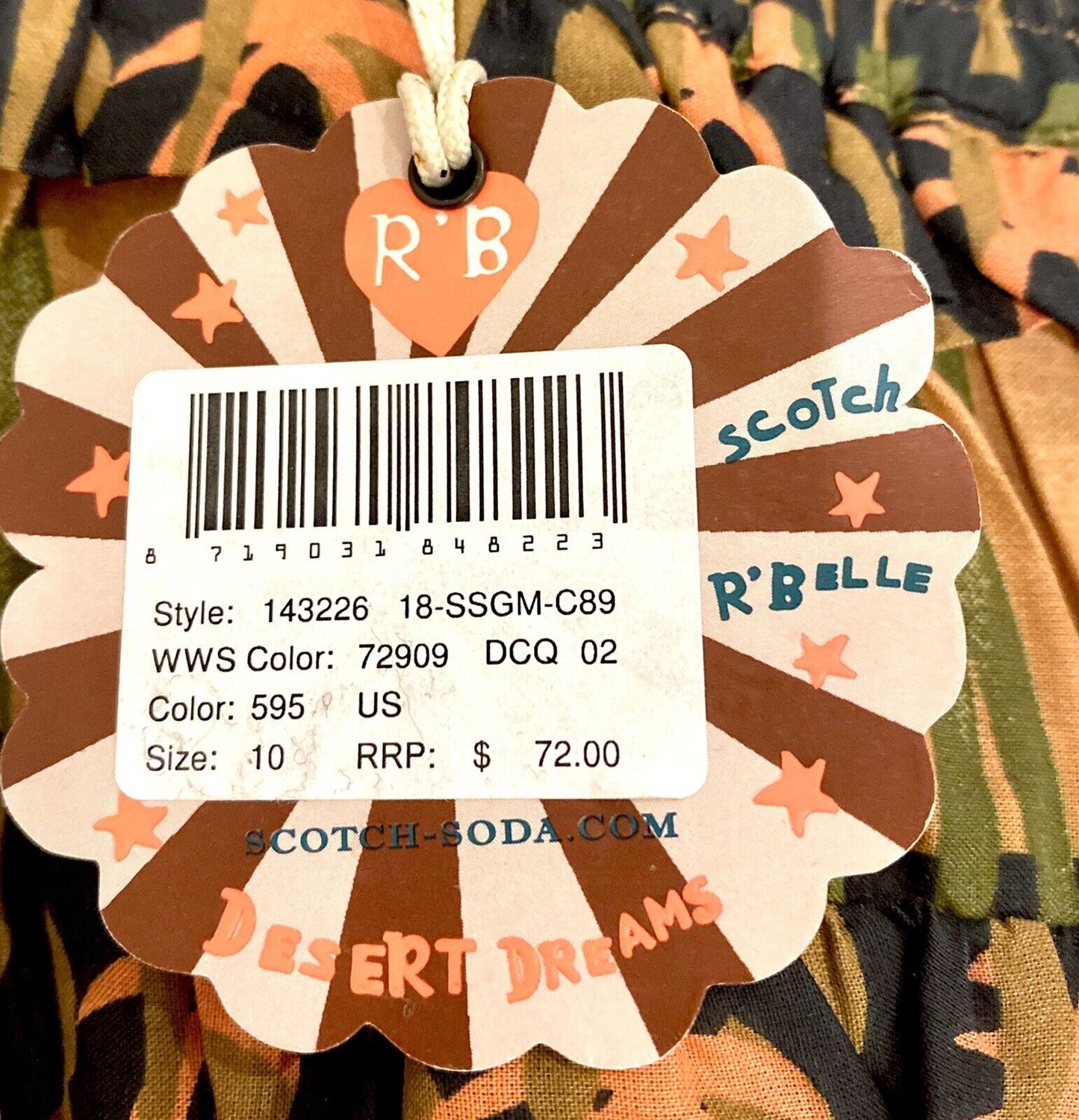Scotch R'Belle Tan Black Palm Tree Ruffle Skort NWT Age 10 Retail $72 Price $39